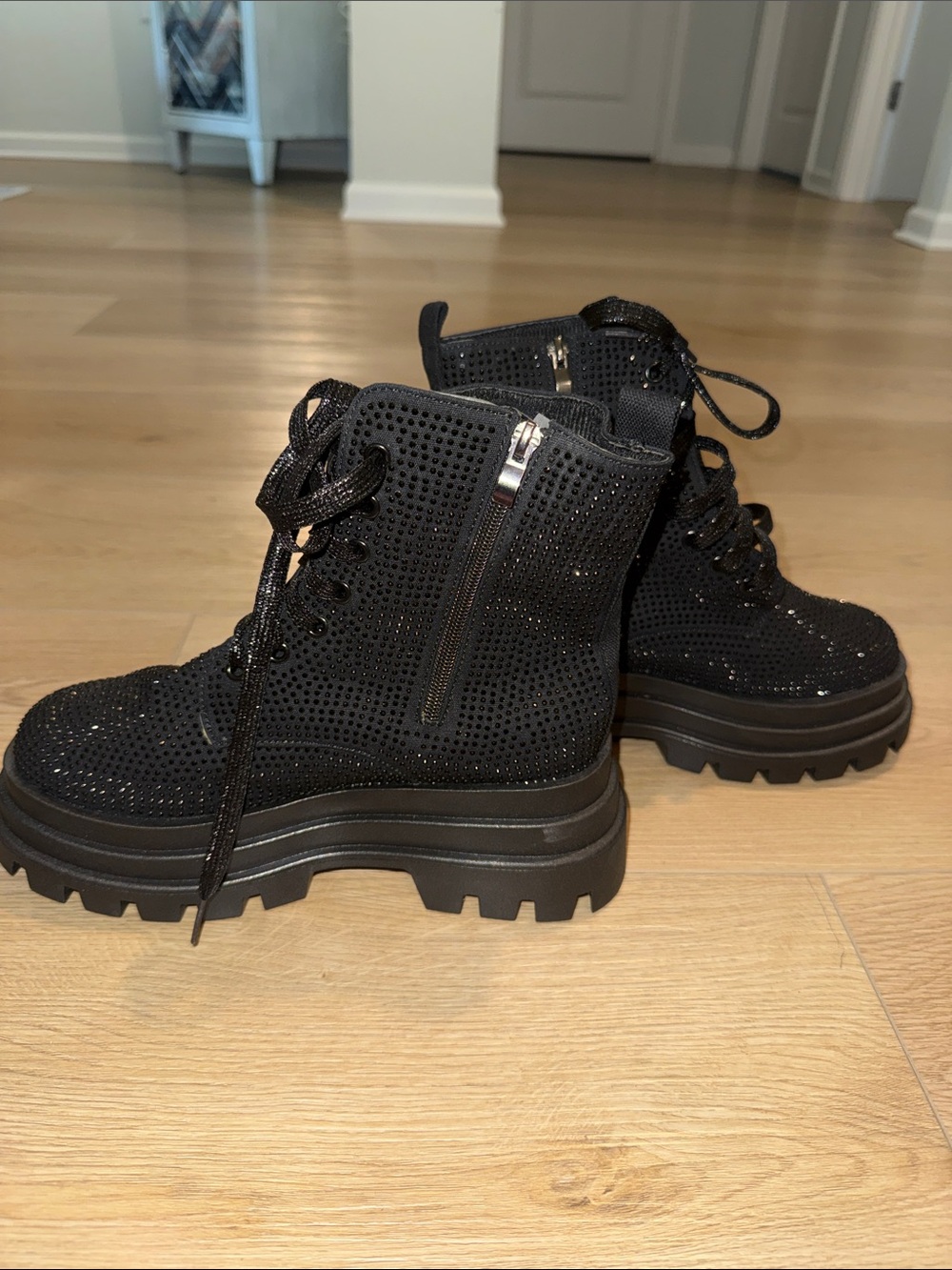 Black Platform Lace-Up Combat Boots - Women's
